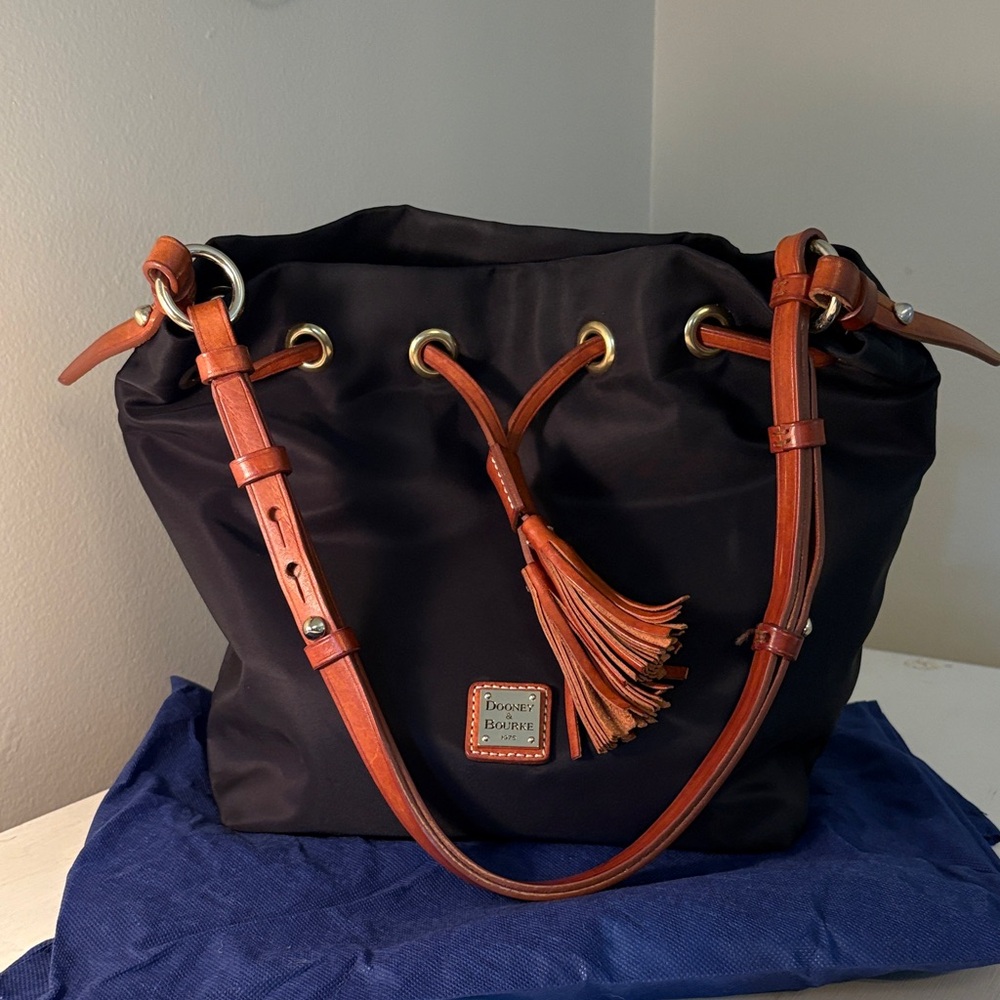 Dooney & Bourke Black Nylon Canvas BucketBag with Italian Leather Accents